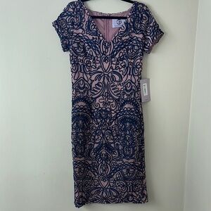 JS Collections Navy and Pink Midi Dress